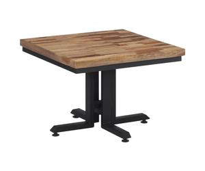 Mesa de café 55x55x40 cm maciza de teca reciclada con marco de hierro | Madera maciza de teca, patrón de grano único, secado al horno, superficie lisa, base de hierro, pedestal ancho, uso versátil