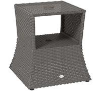 Mesa de café de exterior de ratán Outsunny, mesa auxiliar de mimbre para jardín y patio con hueco para sombrilla y espacio de almacenamiento para balcón, porche, gris oscuro