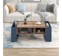 Mesa de café de grano de madera con cajón sin asas y espacio de almacenamiento de doble cara, gran compartimento de almacenamiento y compartimento trasero, sofá de salón, color antracita.