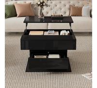 Mesa de café geométrica de 70 x 70 x 45 cm, parte superior giratoria 360°, mesa de centro elevable con 1 cajón, mesa de salón de alto brillo con espacio de almacenamiento oculto, mesa auxiliar, color