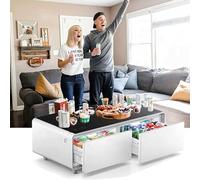 Mesa de café inteligente con control táctil, cajón de refrigerador, carga inalámbrica, altavoz Bluetooth para sala de estar y bar