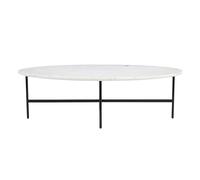 Miliboo - Mesa baja ovalada de mármol blanco y metal, color negro L115 cm CARRARE