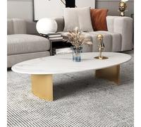 Mesa de café ovalada de losa de piedra mesa central para espacios pequeños, mesa baja estilo Mid Century con base metálica curva creativa, bordes redondeados(F,100*60*40CM/39.4*23.6*15.7IN)