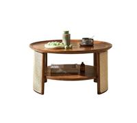 Mesa de café pequeña Mesa de centro redonda de ratán de madera, estilo Wabi-sabi simple, mesa baja de ratán redondo retro, mesa de té Mesas de sala
