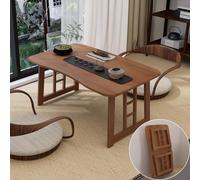 Mesa de café plegable japonesa portátil: mesa baja de bambú para asientos en el piso, mesa de comedor plegable para salas de té, ventanas de laurel, salas de estar, no se requiere ensamblaje (marrón)