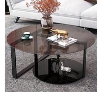 Mesa de café redonda, mesas de café en círculo modernas mesas de vidrio templado de color marrón/gris moderno con pierna negra mate, mesa central transparente y grande para sala de estar (color: