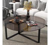 Mesa de café redonda, mesas de café en círculo modernas mesas de vidrio templado de color marrón/gris moderno con pierna negra mate, mesa central transparente y baja para sala de estar (color: capa