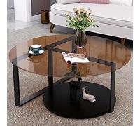 Mesa de café redonda, mesas de café en círculo modernas mesas de vidrio templado de color marrón/gris moderno con pierna negra mate, mesa central transparente y grande para sala de estar (color: capa