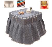 Mesa de Calefacción de Invierno Mesa Plegable de Acero Al Carbono con Edredón de Franela, Calefactor, Funda de Cuero, Parrilla y Patas Regulables para Todas Las Estaciones(76x76x70cm)