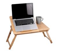 Mesa de Cama Ajustable para Ordenador portátil, 21,5 x 27,5 cm, Mesa de Cama Plegable, con Soporte para Bebidas y Ranura para Tablet, Madera de bambú, Color marrón