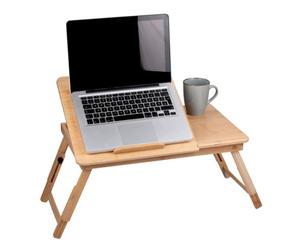 Mesa de Cama Ajustable para Ordenador portátil, 21,5 x 27,5 cm, Mesa de Cama Plegable, con Soporte para Bebidas y Ranura para Tablet, Madera de bambú, Color marrón