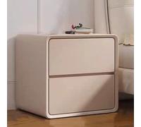 Mesa de cama con 2 cajones Cuero acabado nocturno para dormitorio de gran capacidad madera final mesa Silent Rail No Required Khaki 40x40x47cm