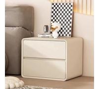 Mesa de cama con 2 cajones Cuero acabado nocturno para dormitorio de gran capacidad madera final mesa Silent Rail No Asamblea Required Off White 45cmx40x47cm