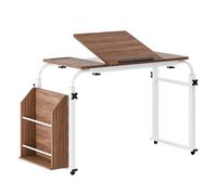 Mesa de cama con ruedas, escritorio sobre la cama con altura ajustable, escritorio inclinable y estante lateral, escritorio móvil para laptop, comer, leer y amamantar, mesa de madera con cerradura