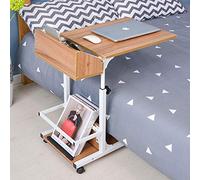 Mesa de cama con ruedas giratorias de bloqueo, mesa médica ajustable con almacenamiento, bandeja de alimentos movible para uso al lado de la noche