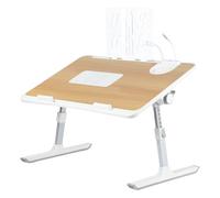 Mesa de cama para ordenador portátil, ajustable en altura, bandeja de cama, plegable, reclinable con refrigerador, puertos USB, para sofá, oficina, suelo, 60 x 40 x 26 - 39 cm, nogal