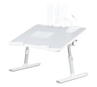 Mesa de cama para ordenador portátil, ajustable en altura, bandeja de cama, plegable, reclinable con refrigerador, puertos USB, para sofá, oficina, suelo, 60 x 40 x 26 - 39 cm, gris