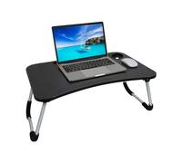 Mesa de cama para Smart Working: negra, multifuncional, para pasatiempos y estudios, con soporte para tableta y vaso - Patas plegables y seguras, ideal para trabajo y desayuno