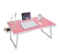 Mesa de Cama USB para Laptop, Bandeja Plegable con Puerto de Carga USB, asa, Ranura para Tarjetas de Escritorio/Taza, cajón Lateral, Soporte portátil para Comer, Leer, Trabajar y Acampar