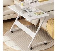 Mesa de Cama y Mesa de Hospital - Mesa con Ruedas, mesa auxiliar en forma de Z, escritorio rodante con ruedas, mesa para portátil, para espacios pequeños, estudio y lectura en casa, hospital(White,Hei