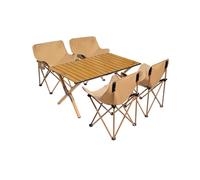 Mesa de camping con 4 sillas, juego de picnic al aire libre para barbacoas, picnics y reuniones familiares, diseño plegable, perfecto para uso en interiores y exteriores (madera de 90 cm)