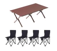 Mesa de Camping de Acero al Carbono, Mesa de Picnic portátil y Silla, Juego de Mesa y Silla Plegable for Exteriores(Large+4 Chairs)