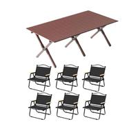 Mesa de Camping de Acero al Carbono, Mesa y Silla Plegables portátiles, Juego de Mesa y Silla de Picnic Plegables(Large+6 Chairs)
