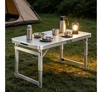 Mesa de Camping de Flores Mesa Auxiliar Plegable portátil Parrilla de Altura Ajustable, Mesa Plegable de Aluminio para preparación de Alimentos al Aire Libre asa Picnic BBQ Beach RV(Gray,180cm/5.9ft)