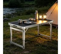 Mesa de Camping de Flores Mesa Auxiliar Plegable portátil Parrilla de Altura Ajustable, Mesa Plegable de Aluminio para preparación de Alimentos al Aire Libre asa Picnic BBQ Beach RV(Negro,180cm/5.9ft)