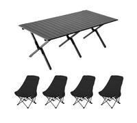 Mesa de camping plegable con 4 sillas, mesa de picnic ligera para uso al aire libre, ideal para camping, senderismo, picnics en el jardín, catering y cocina (madera de 120 cm)