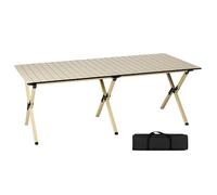 Mesa de camping plegable portátil - Mesa de picnic de aluminio enrollable ligera con bolsa de transporte para exteriores, playa, jardín, barbacoa, fiestas, 150 cm, acabado de madera de haya
