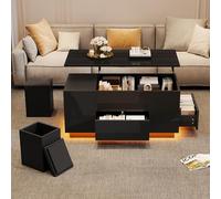 Mesa de centro 4 en 1, mesa de sofá regulable en altura 100 x 50 x 45 cm, mesa de café con 2 cajones, mesa de alto brillo con sofá y 2 taburetes, mesa auxiliar con espacio de almacenamiento oculto