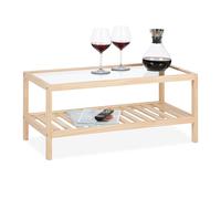 Relaxdays Couchtisch mit Glasplatte Mesa de Centro con Tablero Cristal, Mesita Sofá con Estante, Madera de Pino, Salón, 35x80x40 cm, Natural, 35x40x40 cm
