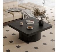 Mesa de centro, 78 x 78 x 38 cm, mesa de centro cuadrada de madera, mesa de salón moderna, mesa de café con parte superior de chapa de madera, mesa auxiliar moderna sofá con base cilíndrica, color