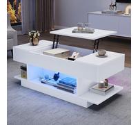 Mesa de centro 98 x 45 x 40 cm con 2 armarios plegables LED brillante | 2 armarios plegables blancos con aplicación de control de 50 kg, capacidad de carga de 50 kg, mesa de salón, mesa auxiliar