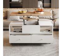 Mesa de centro ajustable con función plegable y 4 cajones, 100 x 50 x 47,5 cm, una mesa elevadora hidráulica grande y una pequeña, mesa de salón móvil con ruedas universales