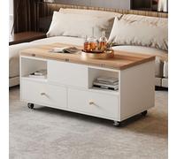 mesa de centro ajustable en altura con función plegable y 4 cajones, 50 x 100 cm, elevadora hidráulica grande y pequeña, salón móvil con ruedas universales