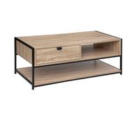 Mesa de centro aliaj con 1 cajón acero estilo industrial negro y roble claro 100x40 cm