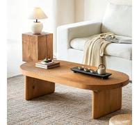Mesa de centro baja ovalada de madera maciza, mesa central para salón, mesa tatami para meditación y comedor textura ondulada creativa, tablero de 5 cm de grosor(Teak,100*50*40cm/31.5*19.7*15.7in)