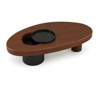 Mesa de centro baja ovalada de nogal, tablero de 2 pulgadas de grosor y altura de 13.4 pulgadas, con bandeja de almacenamiento oculta. Mesa de madera estilo mediados de siglo Walnut 55.1*33.9*13.4in