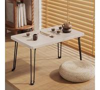 Mesa De Centro Baja Plegable Con Patas De Metal, Mesa De Tatami, Fácil Almacenamiento, Sin Montaje, Se Puede Utilizar Tanto En Interiores Como En Exteriores(White,60*40*46cm/23.6*15.7*18.1in)