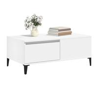 Mesa de centro blanca de madera con cajón, espacio de almacenamiento, 90 x 50 x 36 cm, mesa auxiliar para salón, mesa de café con diseño minimalista para muebles modernos, mesas y mesas de café