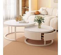 Mesa De Centro Blanca Juego De 2 Mesas Mesa De Centro Redonda Moderno Mesa De Café con Cajones Mesa Centro Dormitorio Fácil Montaje Mesita De Salón para Oficina Dormitorio (Ø70cm/Ø80cm) (Size : 70cm/