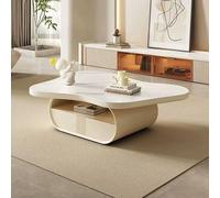 Mesa de centro con borde vivo, color blanco crema, mesa auxiliar en forma de nube, mesa central de exhibición minimalista, mesa auxiliar baja para sentarse en el suelo