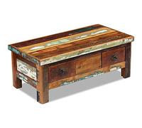 Mesa de Centro con Cajones, Madera Maciza Recuperada, Estilo Vintage con Detalles Únicos, 2 Cajones de Almacenamiento, Mesa Auxiliar Sofá, Coffee Table, para Salón o Dormitorio, 90x45x35 cm