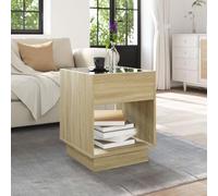 Mesa de centro con espejo infinito, iluminación RGB, roble Sonoma, material de madera, 40 x 40 x 50 cm, mesa auxiliar con conexión para salón, dormitorio, iluminación ambiental, mesas y mesas de café
