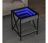 Mesa de Centro con LED Infinity, Material Madera de Ingeniería y Metal, Espejo LED RGB Ajustable, Iluminación Ambiental Moderna, Mesa Auxiliar Sofá, Coffee Table, Color Gris Sonoma, 40x40x49 cm