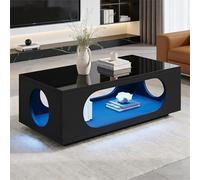 Mesa de centro con LED y control por aplicación, color negro brillante - Mesa de sofá con gran espacio de almacenamiento y gestión de cables, mesa auxiliar para salón, mesa de café moderna - E-Sport