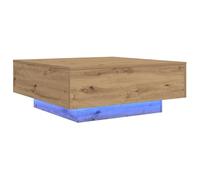 Mesa de centro con luces de 80 x 80 cm - Moderna mesa de salón de madera, mesa auxiliar con iluminación de bajo consumo para un ambiente acogedor