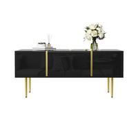 Mesa de centro contemporánea con superficie lisa y prácticos compartimentos de almacenamiento, combinación de cuerpo de MDF y detalles dorados estables, elegante centro de mesa para un diseño moderno